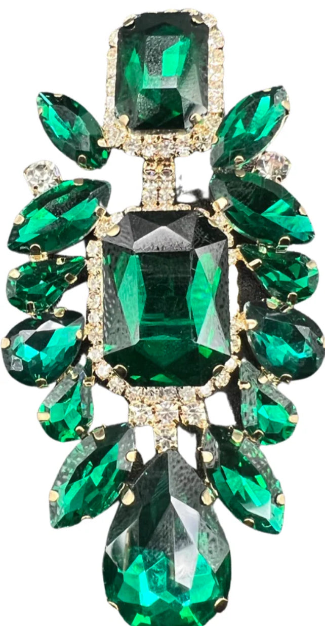 Big Bold Crystal Clip ON Earrings-Green