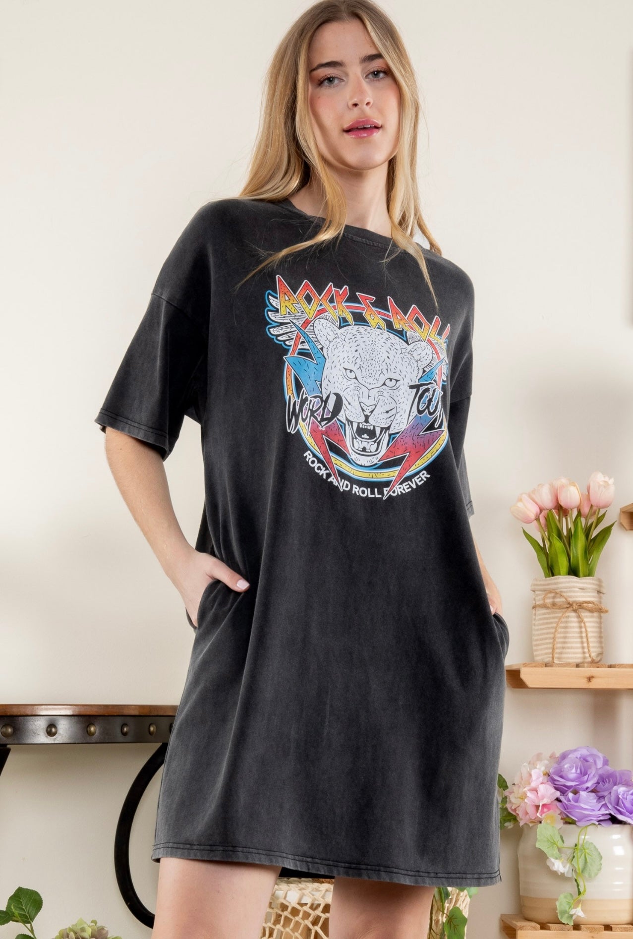 rock and roll t shirt dress Distressed Honky Tonk Graphic T-Shirt Dress