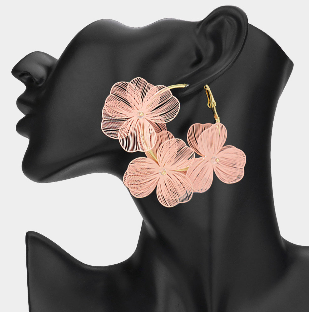 Triple Cutout Flower Hoop Earrings