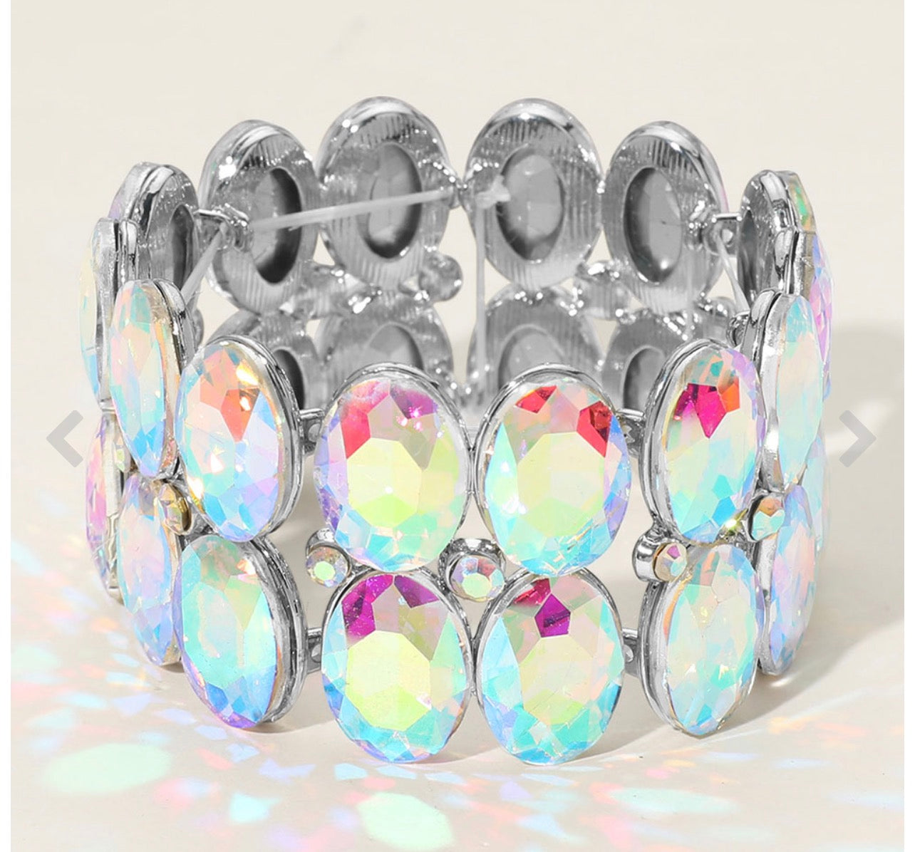 Glass Crystal Oval Stone Cluster Stretch Bracelet
