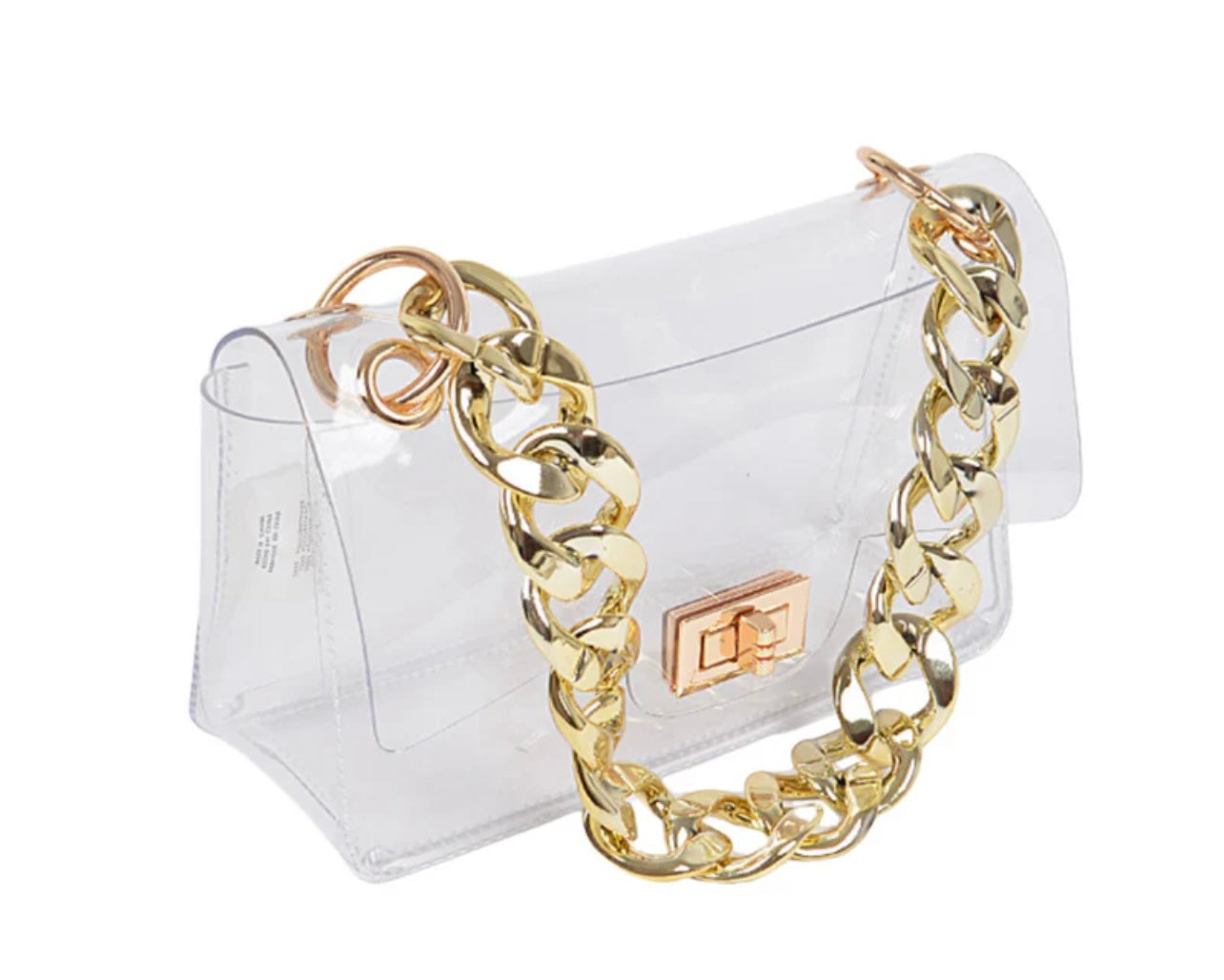 Clear Cross Body Bag W/Oversized Chain Stadium Approved