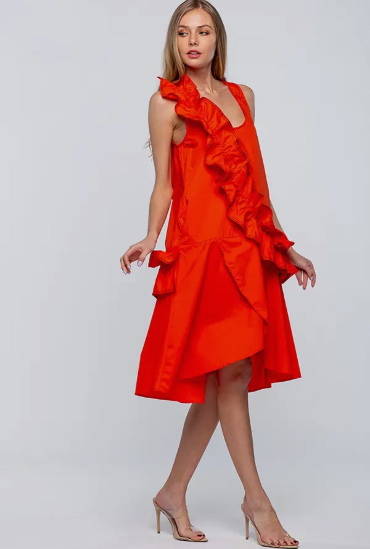 Vanna A-Line Dress with Ruffles_ Aqua Green