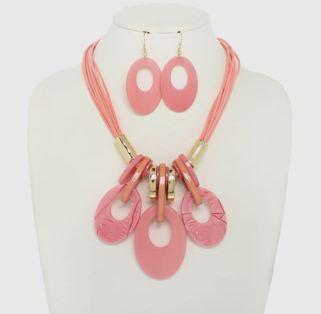 OVAL ACRYLIC NECKLACE & EARRING SET