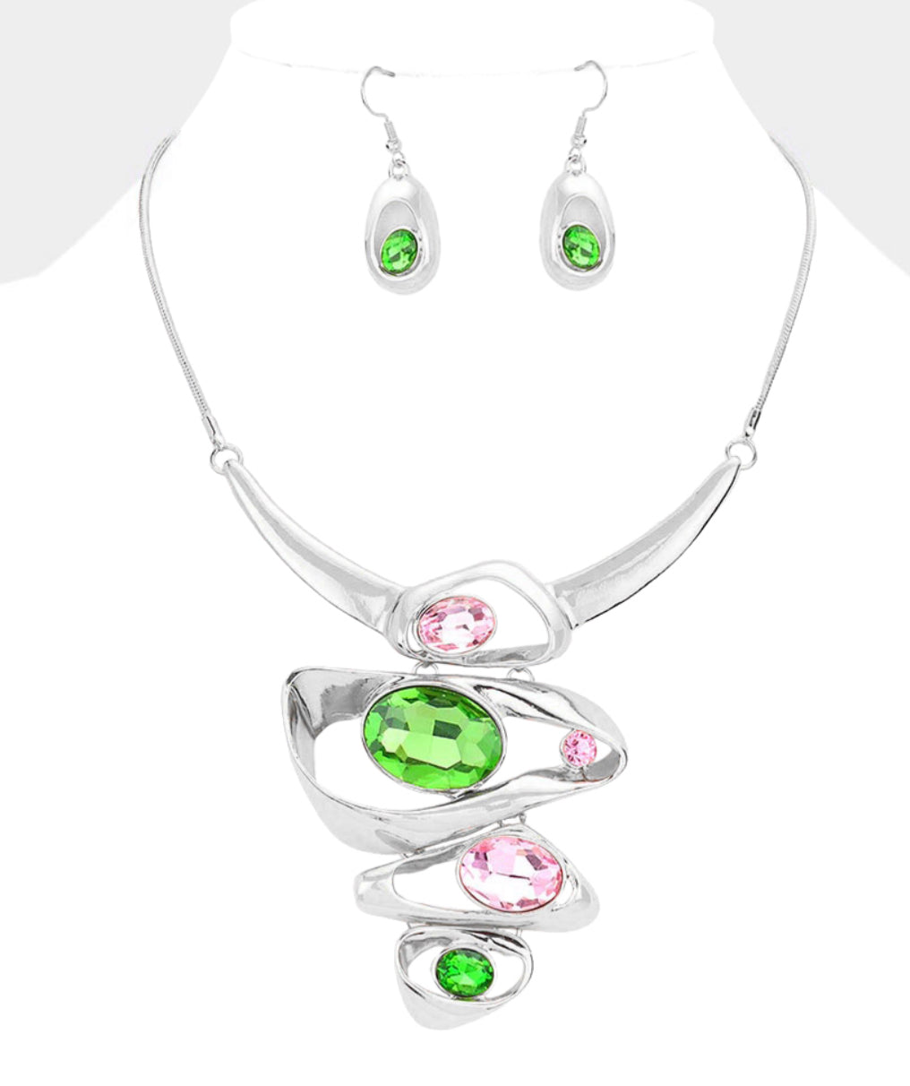 Crystal Oval Metal Necklace