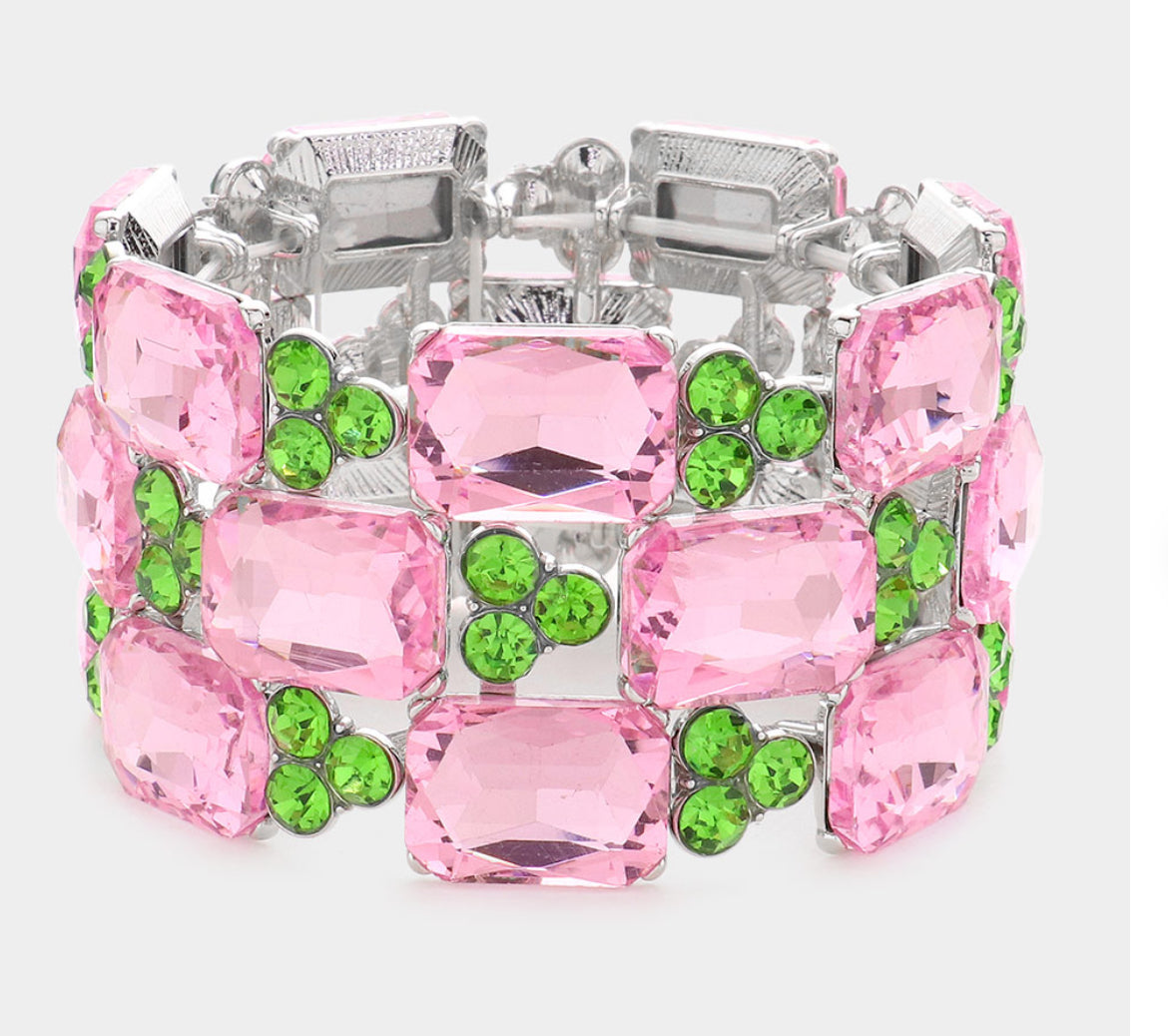 Emerald Cut Stone Accented Evening Stretch Bracelet