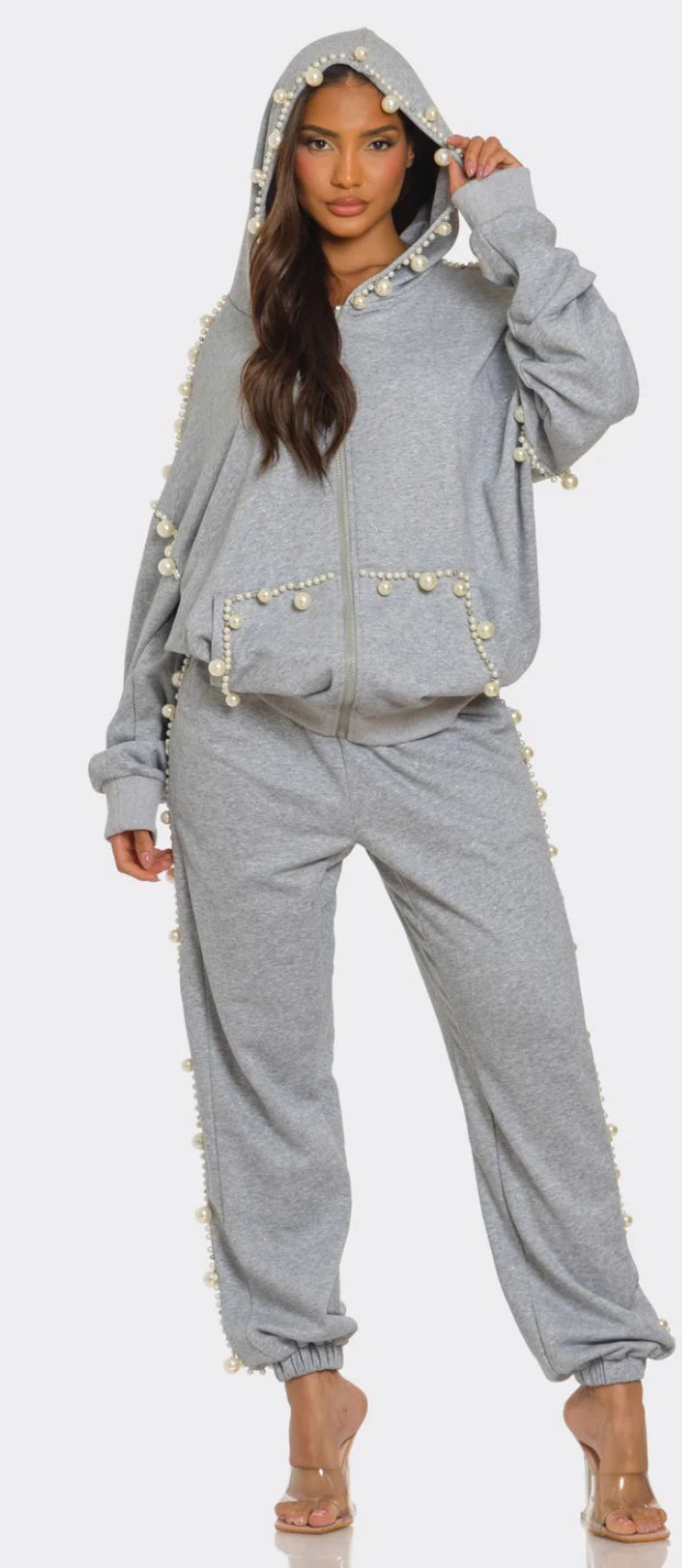 PEARL-EMBELLISHED JOGGER SET
