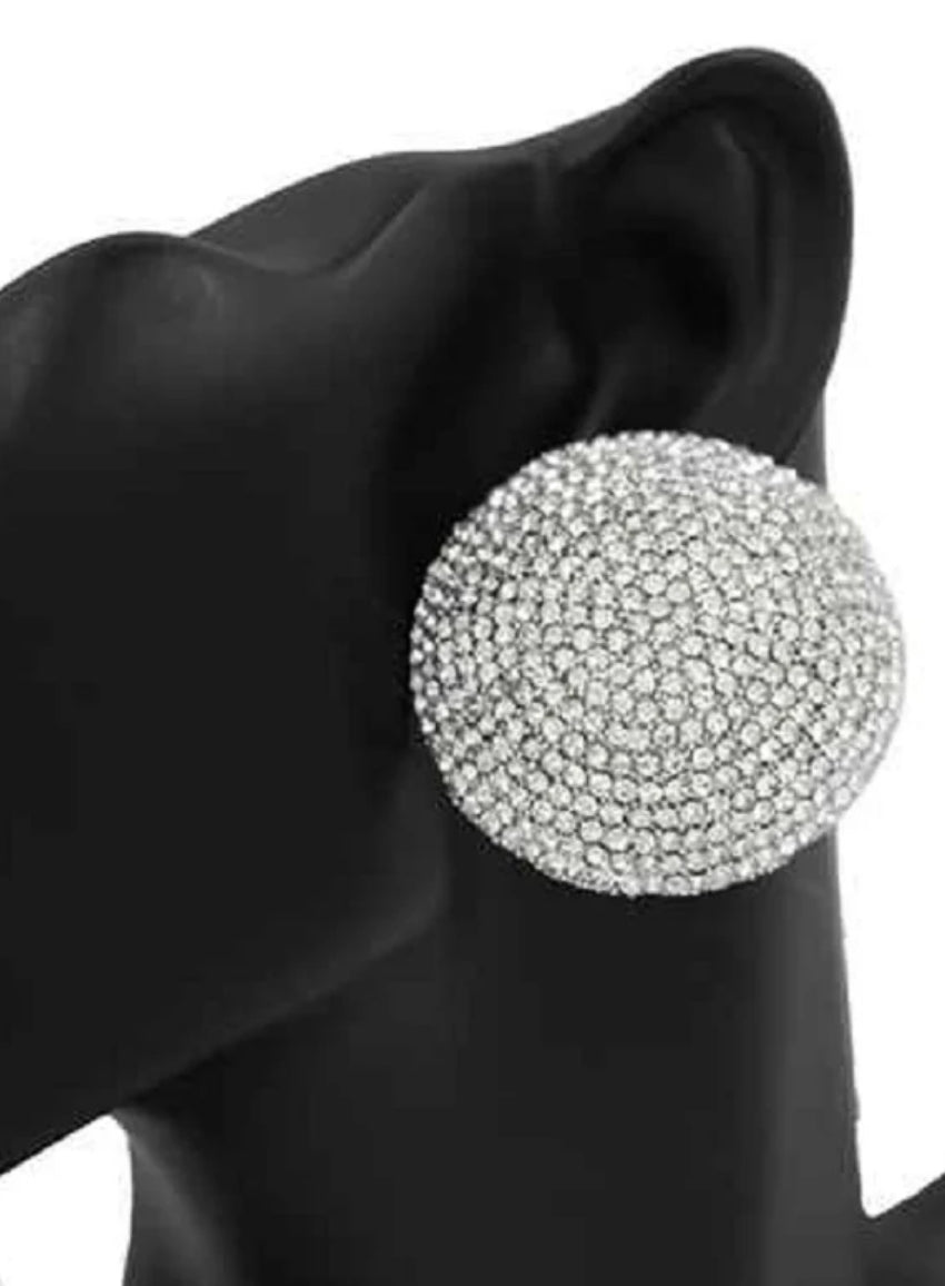 Circle Rhinestone Clip on Earrings