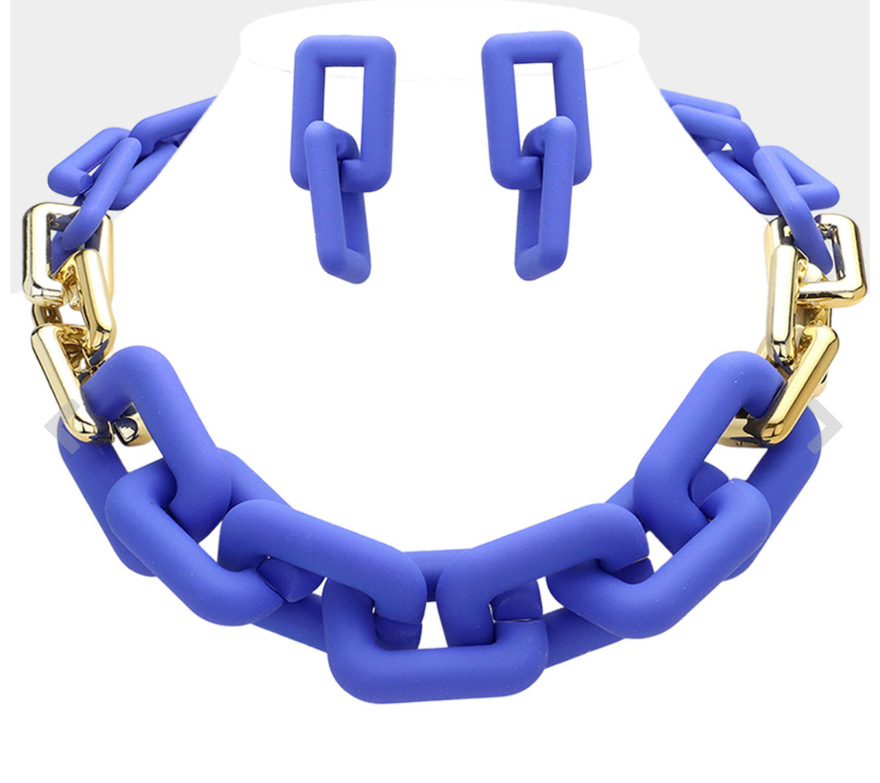 Blue Open Rectangle Link Necklace Set