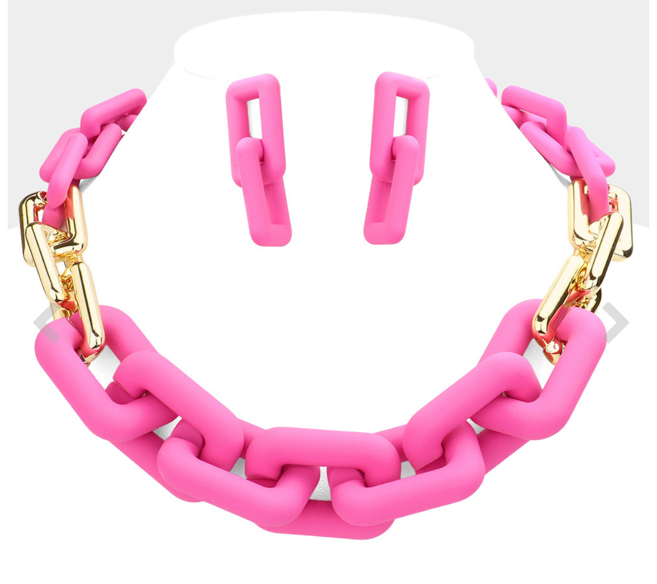 Pink Open Rectangle Link Necklace Set