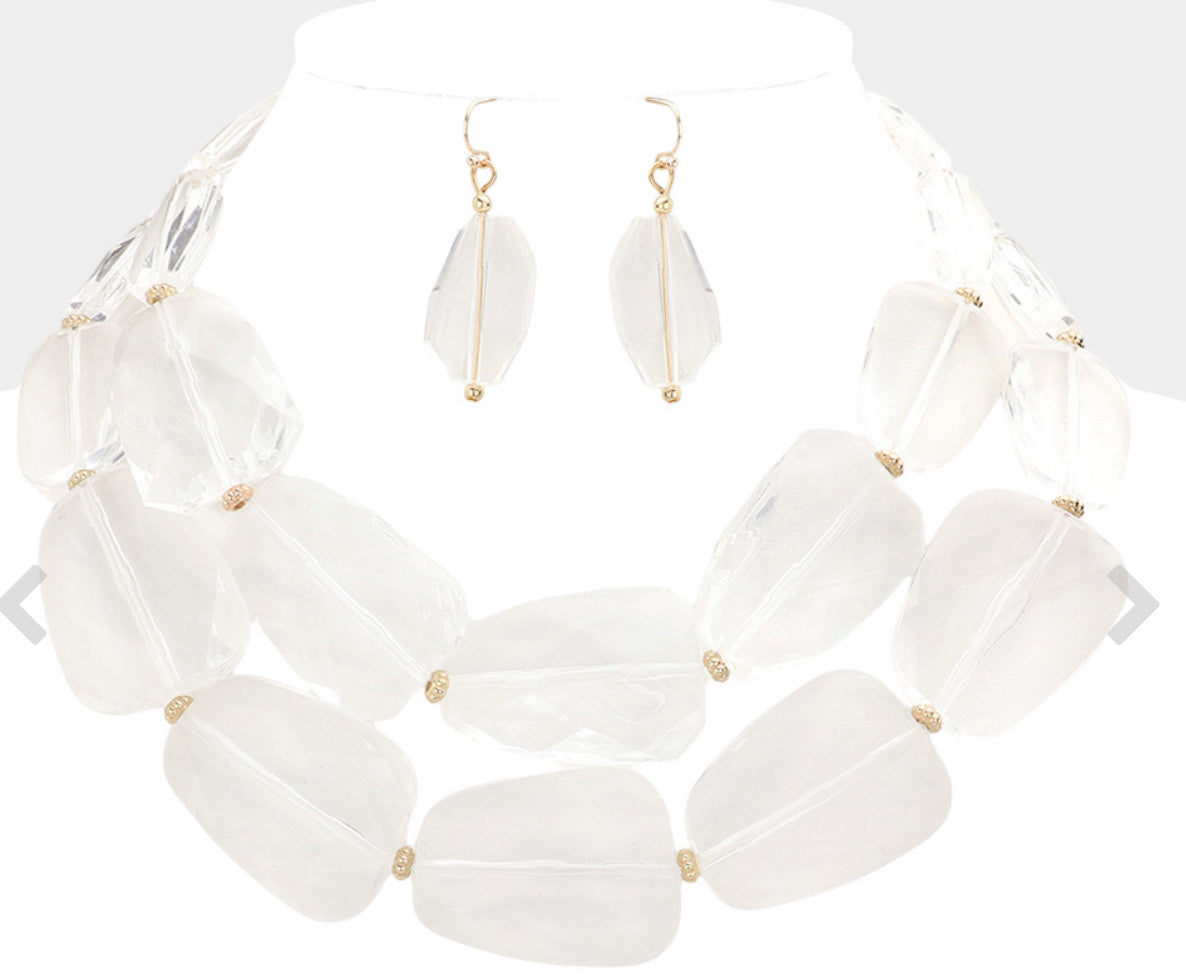 Clear Gold_Tiered Resin Pebble Necklace