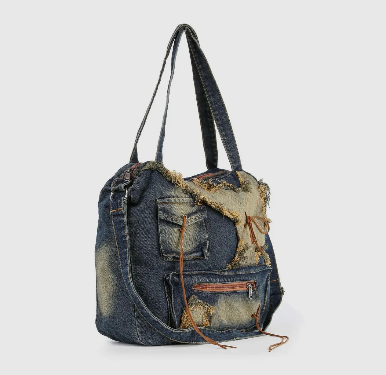 Vintage Distressed Design Denim Shoulder Bag in