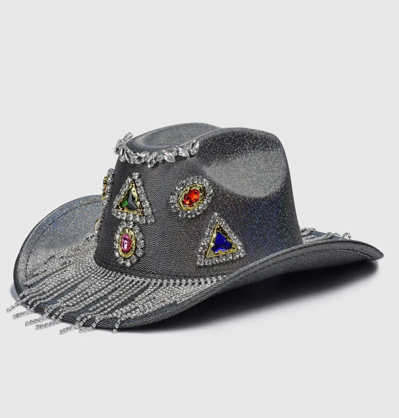 Geometric Rhinestone Tassel Fedora Hat