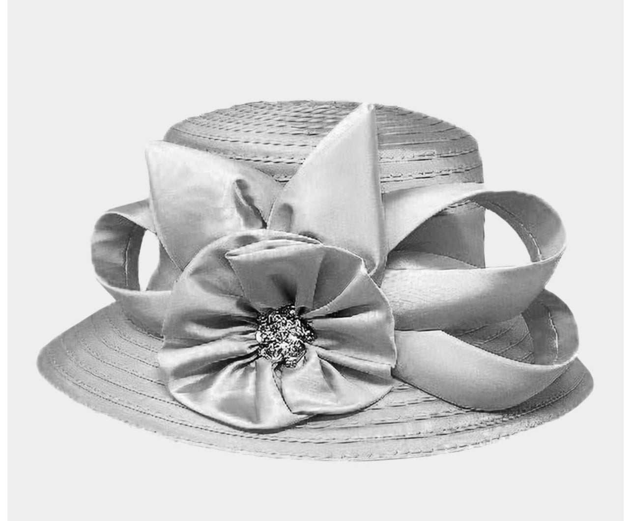 Silver Flower Ribbon Accented Dressy Hat