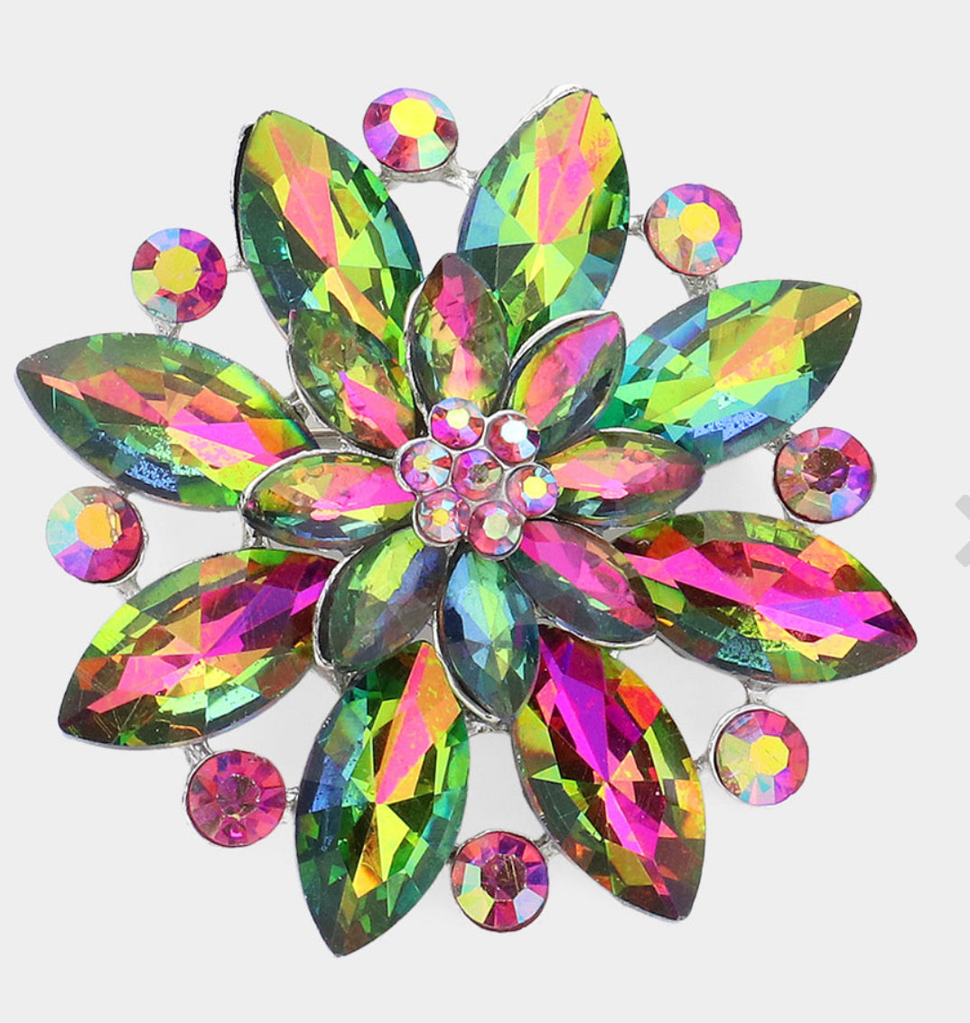 Marquise Stone Accented Flower Pin Brooch