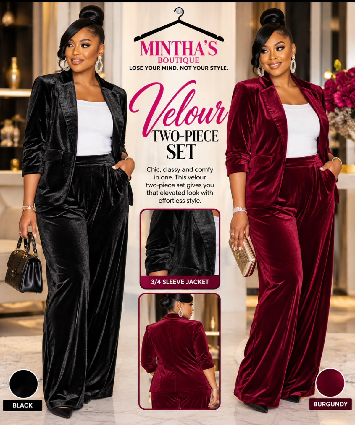 Black Velour Pant Set