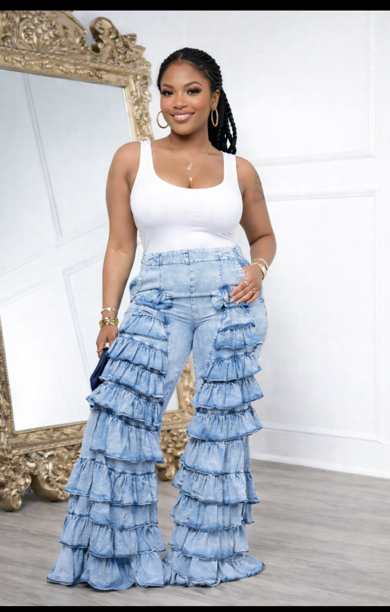 Night on the Town Tiered Ruffle Bell Bottom