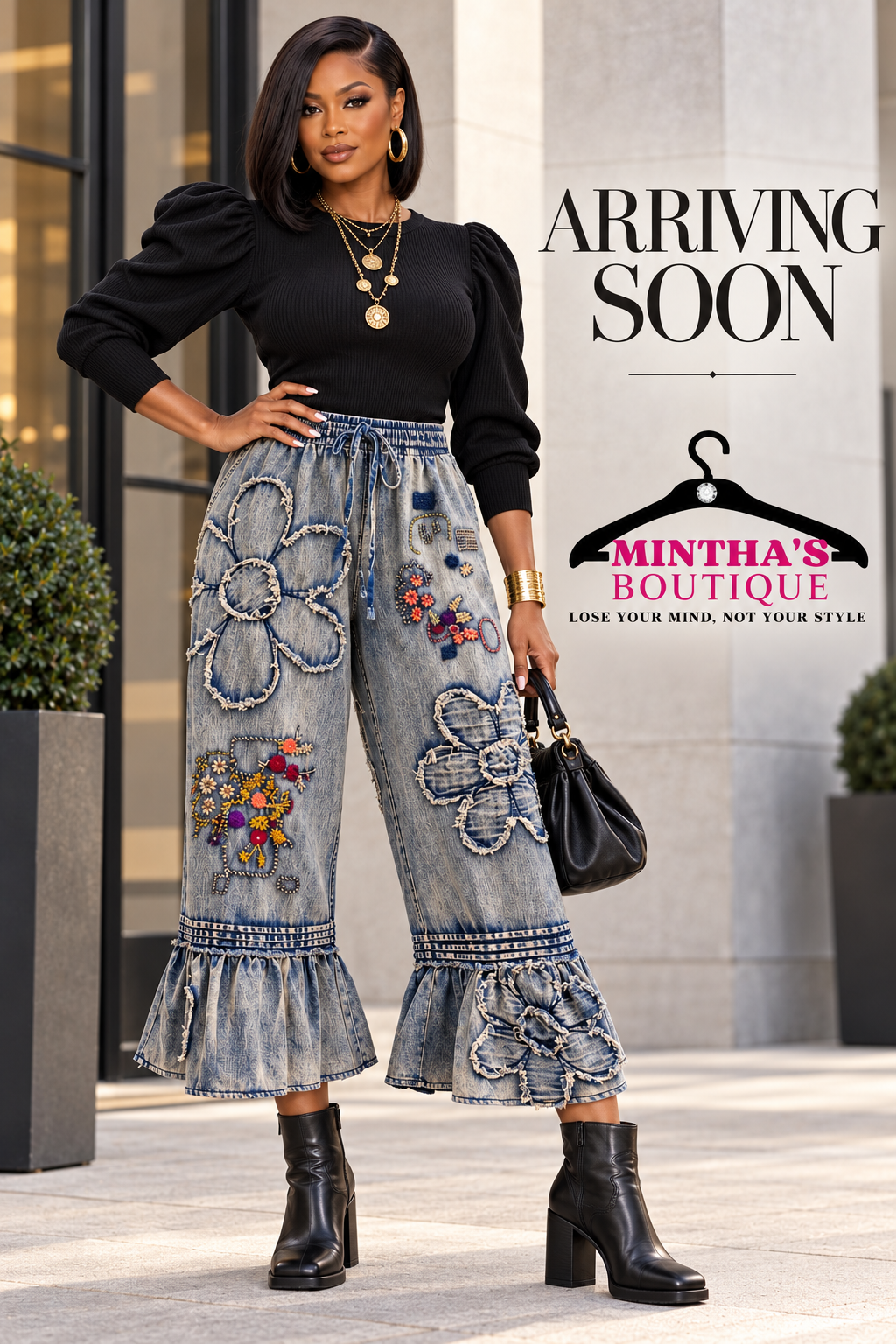 Boho in Bloom Denim Crop Pants ~PRE-ORDER 10/25