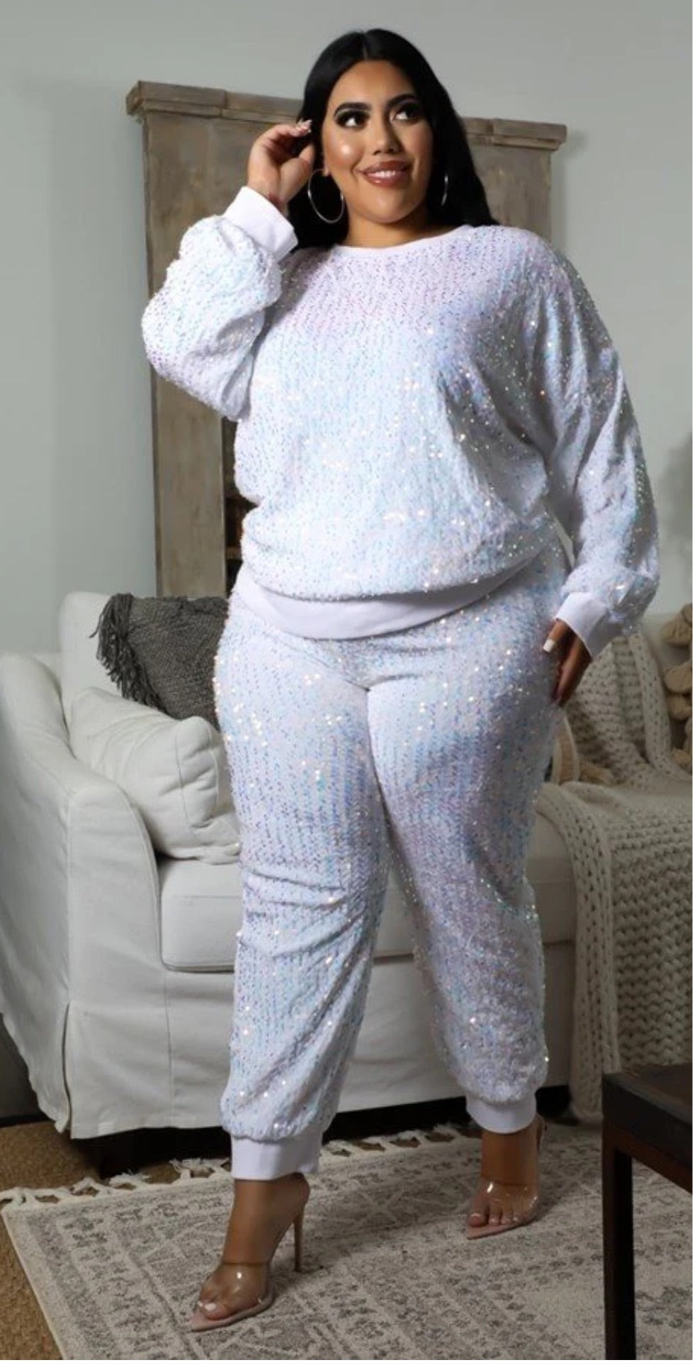 Dazzling Diva Sequence Jogger Set _White Or Black