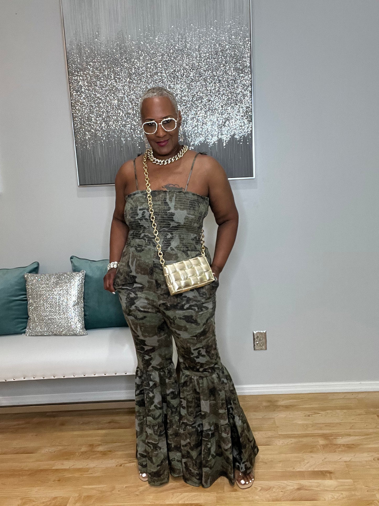 Wipe Me Down Camo Bell Bottom Jumper