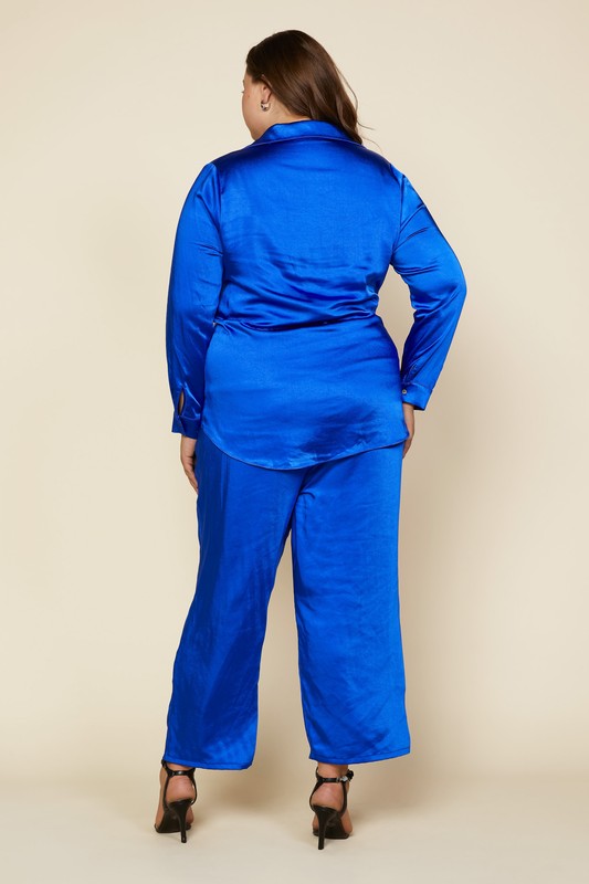 2pc Fancy Satin Pant Set_Cobalt