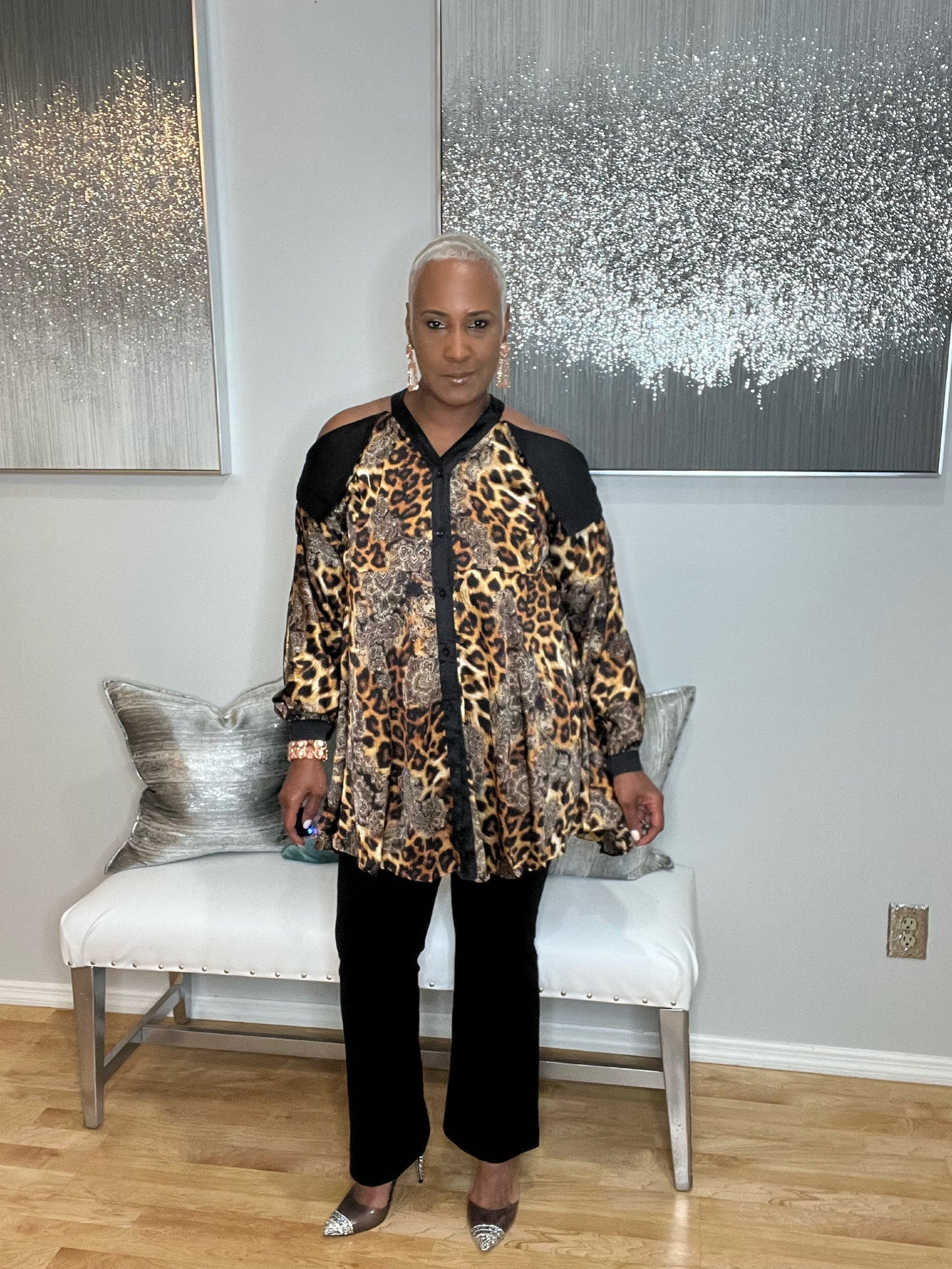 Calling My Name Leopard Cold Shoulder Top