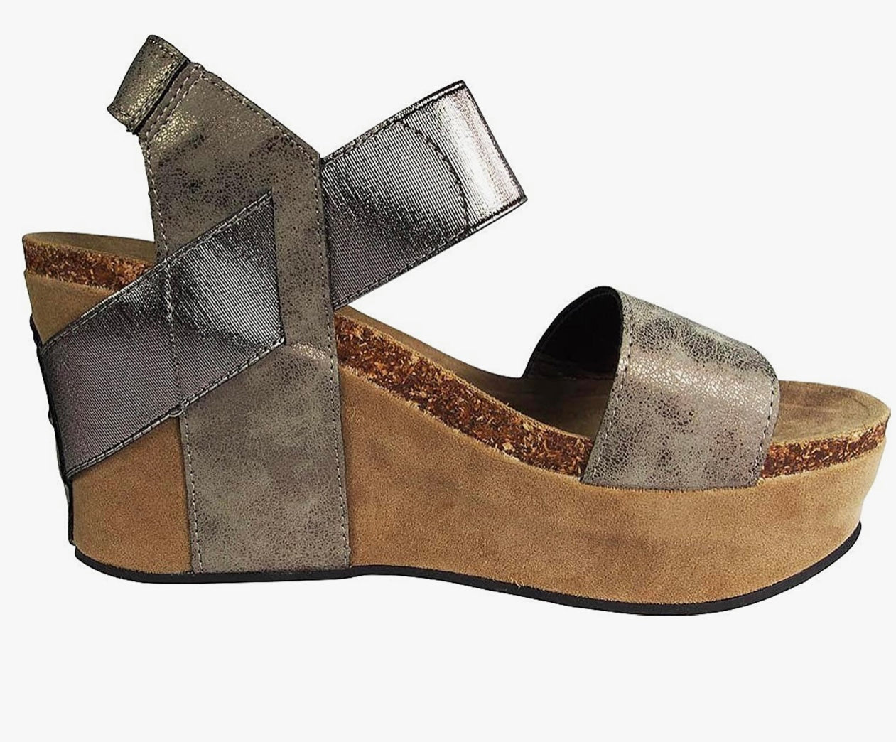 Pewter Wedge Strap Sandal