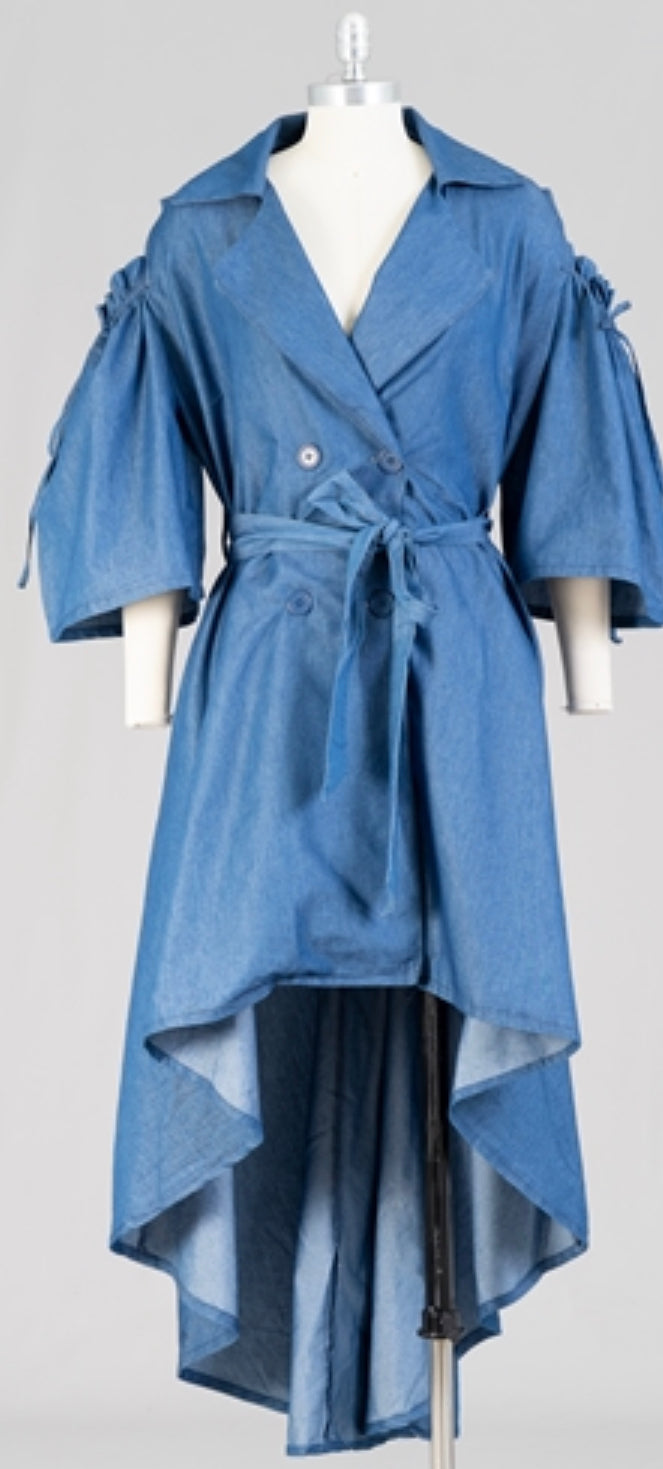step in style denim dress New Arrival Alert! Step into style with our latest THML dress! This delightful denim piece features playful flutter sleeves and a chic V-neck, perfect for any occasion. Dress it