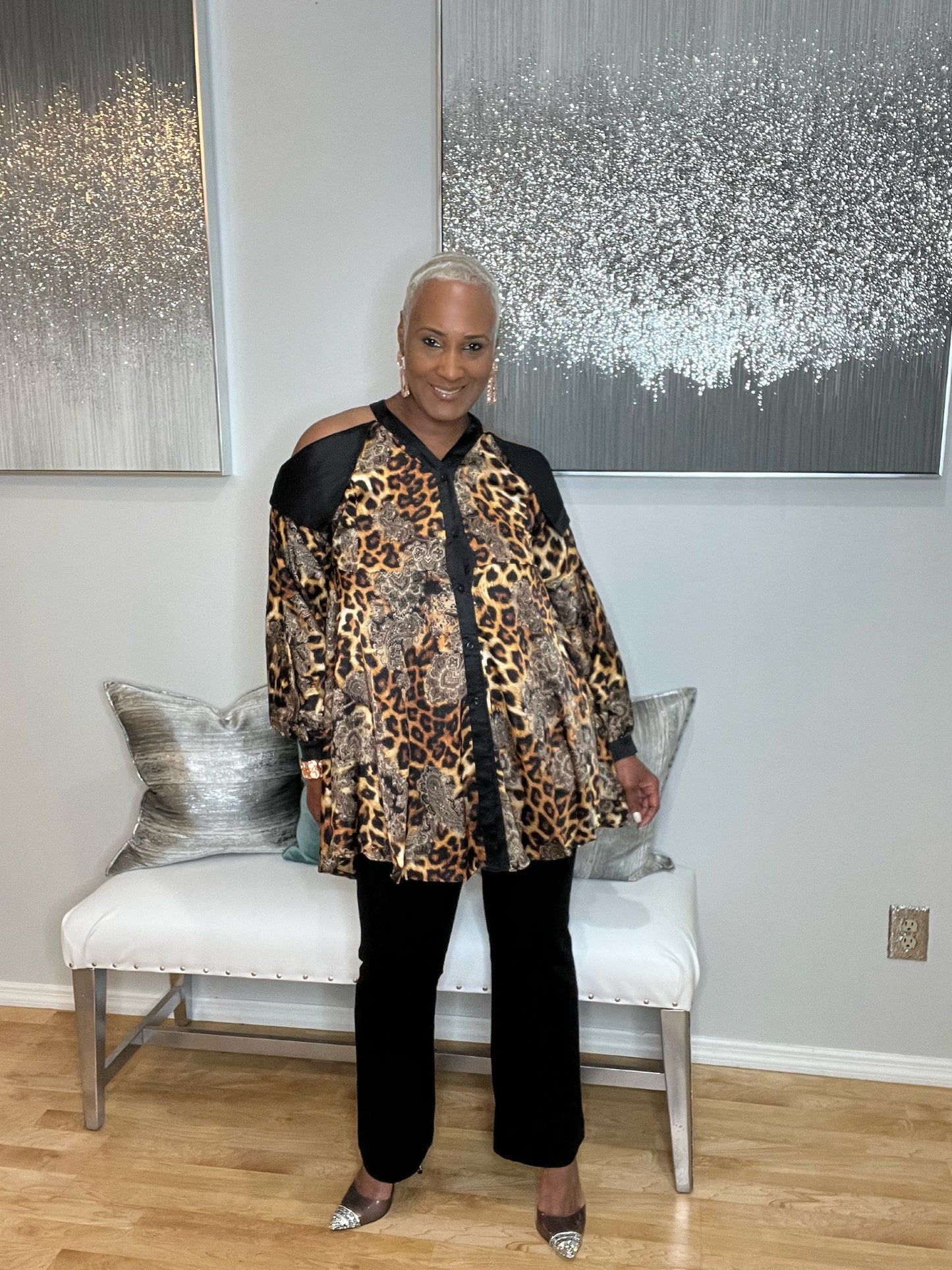 Calling My Name Leopard Cold Shoulder Top