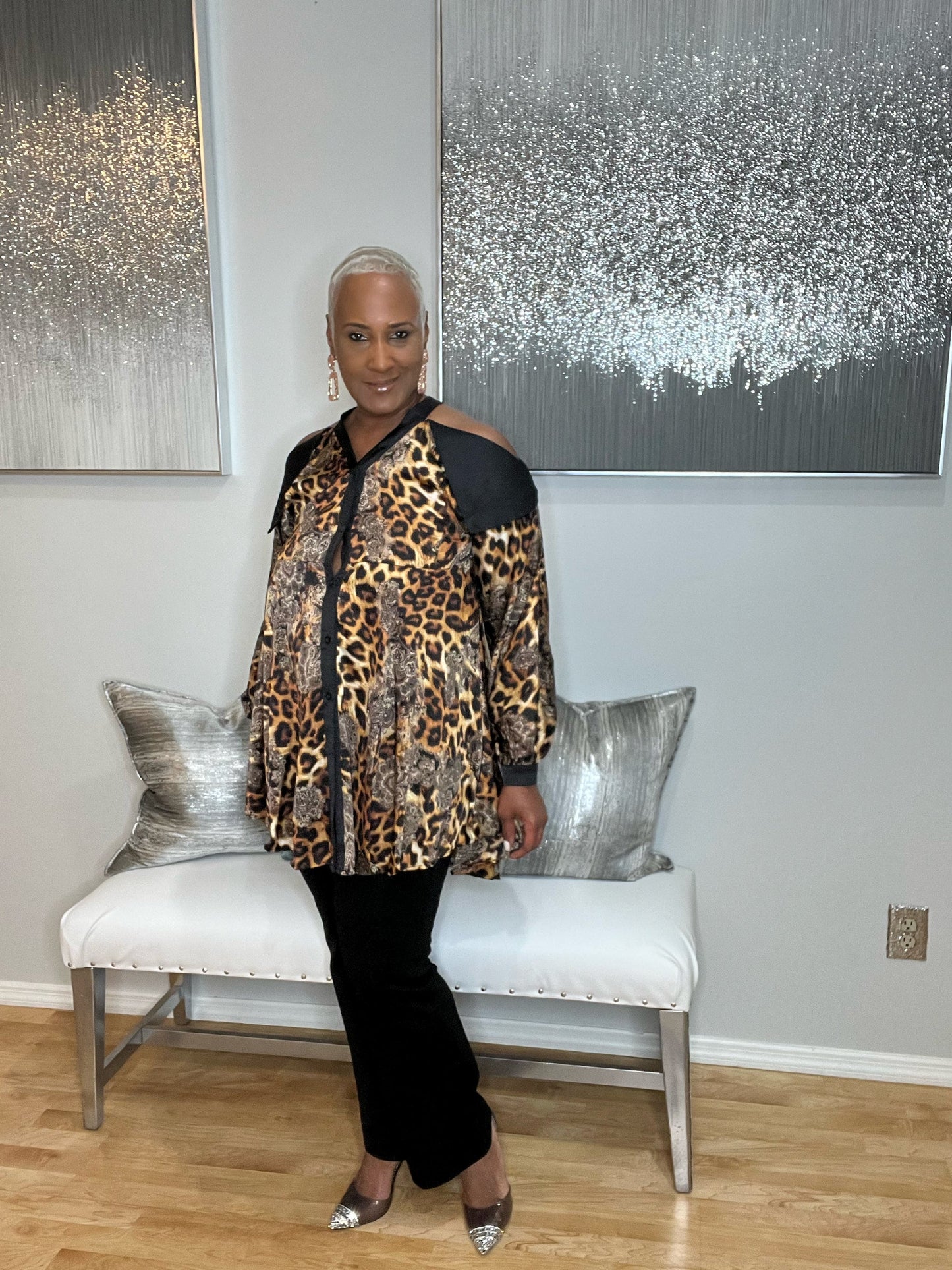 Calling My Name Leopard Cold Shoulder Top