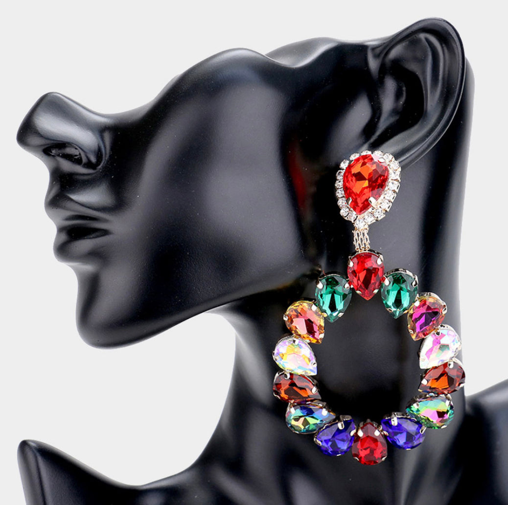 Teardrop Stone Cluster Earrings