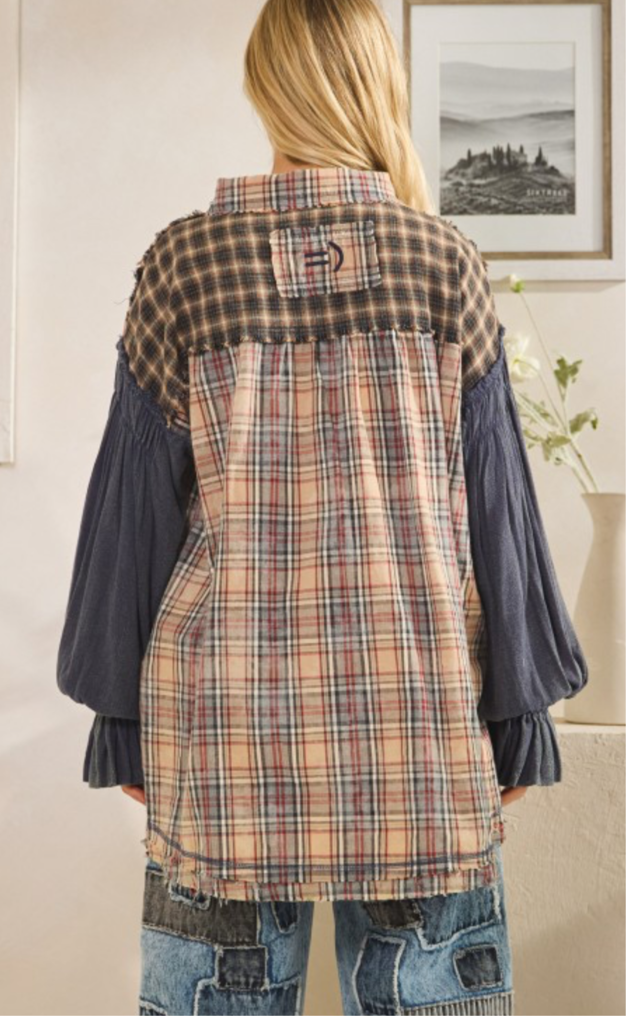 Washed Plaid Asymmetrical Button Down Shirt