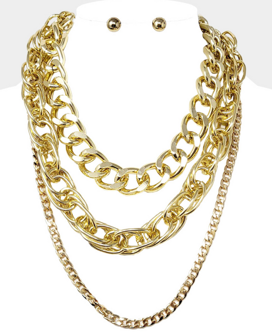 Chunky Metal Layered Chain Statement Necklace