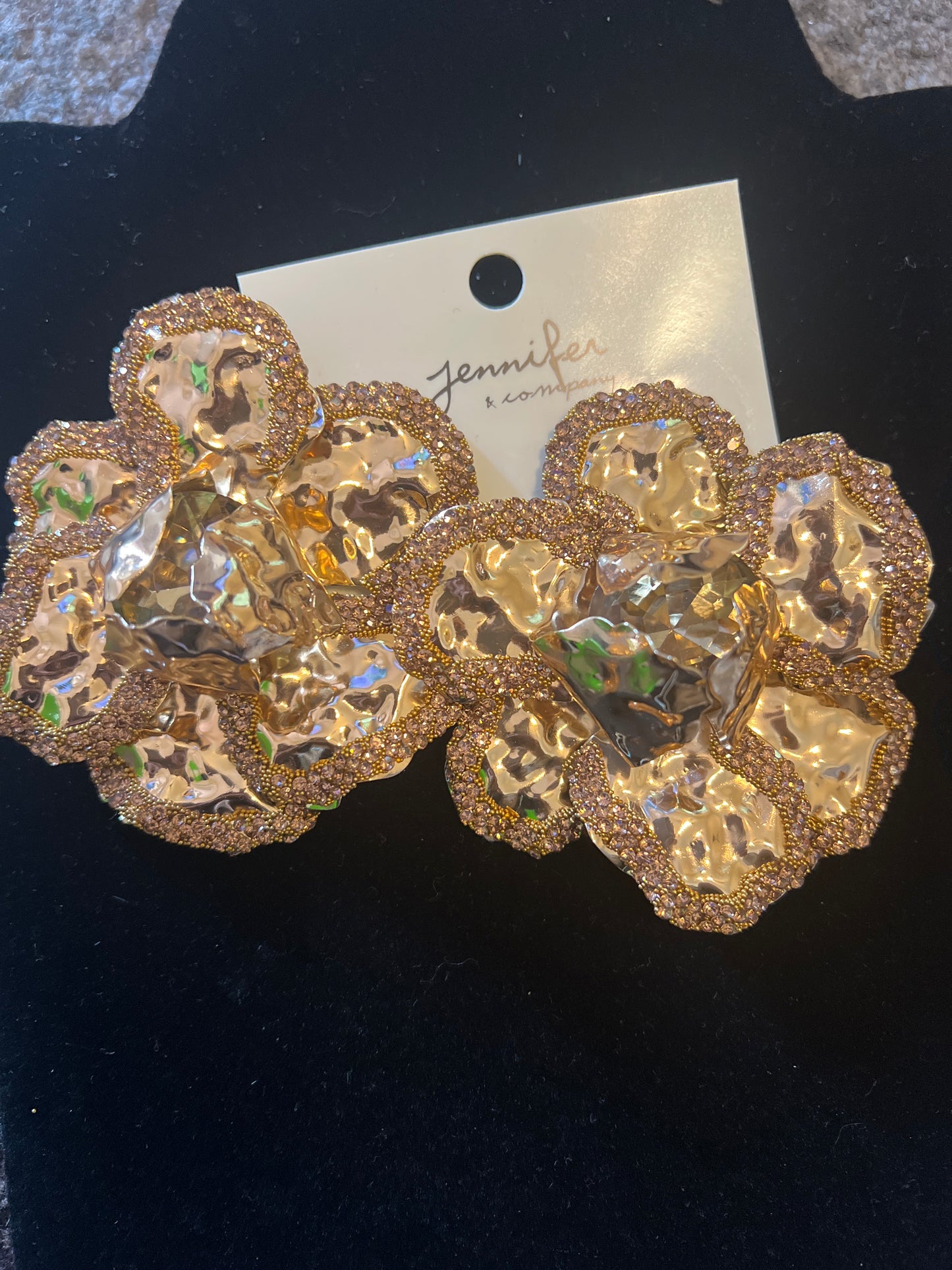 Rose Hammered Metal Flower Shaped Earrings