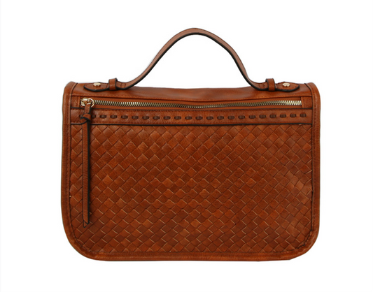 Cognac Woven Crossbody Bag