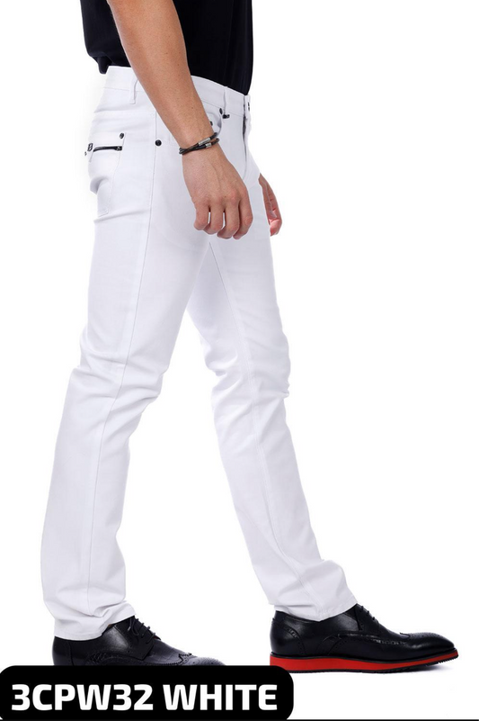 Men's Slim Fit Solid Color Plain Premium Casual Pants-White