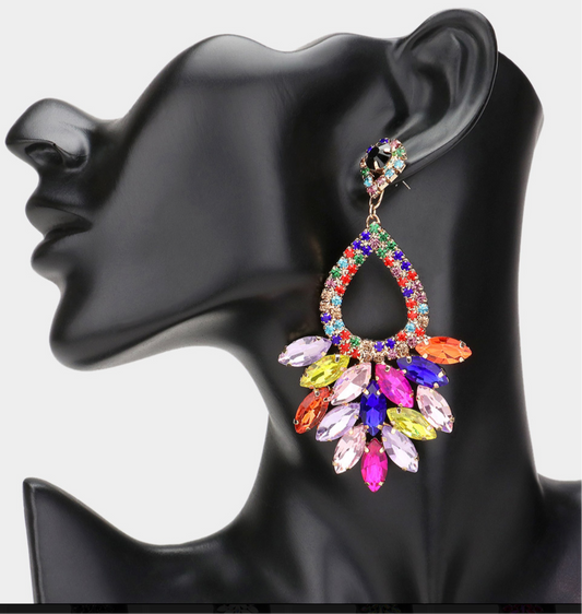 Marquise Crystal Cluster Rhinestone Dangle Earrings_Multi Color