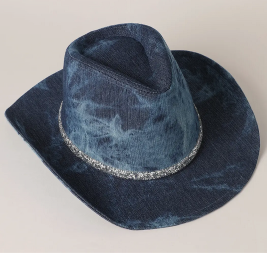 Denim Cowboy Hat w/Rhinestone Band