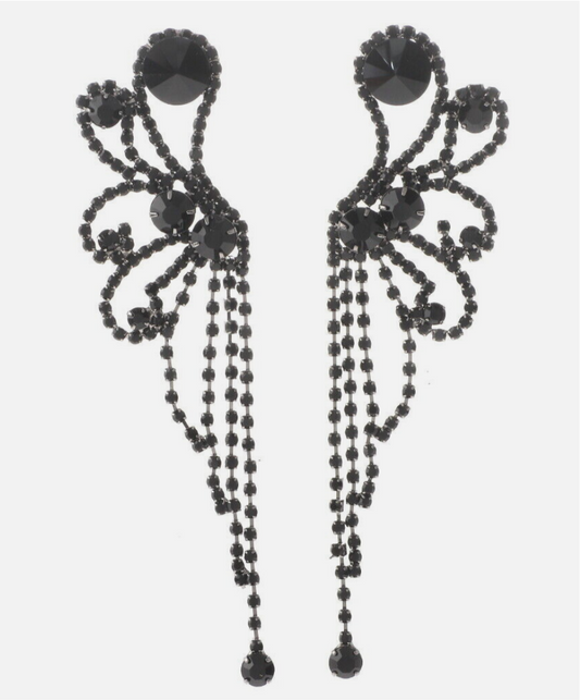 Black Tone Metal Rhinestone Earrings