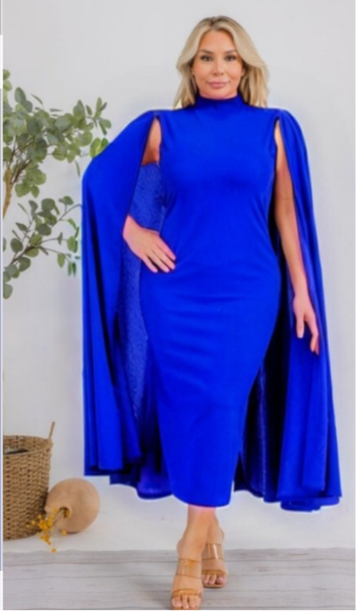 Indulge Cape BodyCon Dress_Royal Blue