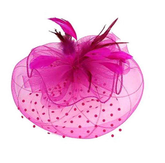 Pink Bow Feather Mesh Flower Fascinator / Headband