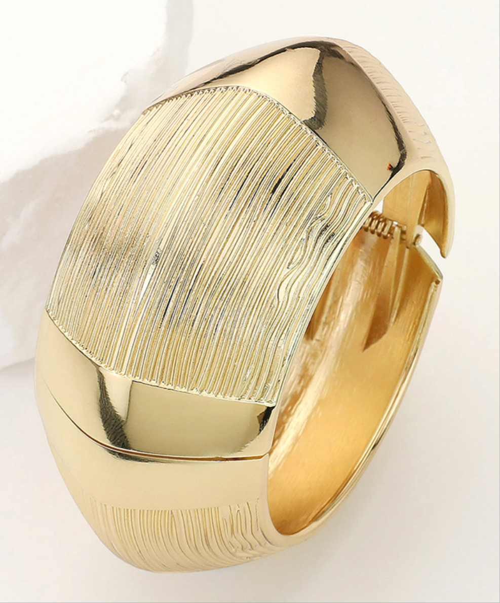 Chunky Textured Metal Hinged Bangle Bracelet