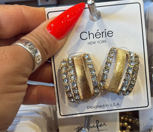Triple Layer Crystal Hoop Stud Earrings