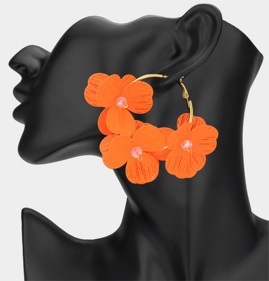 Triple Cutout Flower Hoop Earrings