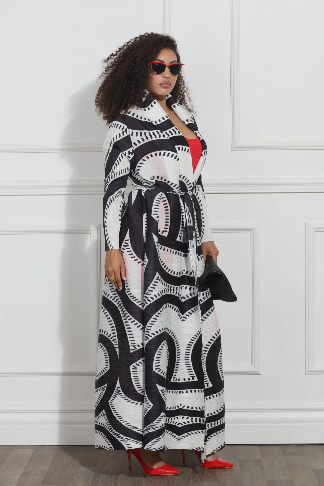 Maxine Black White High Style Print Duster