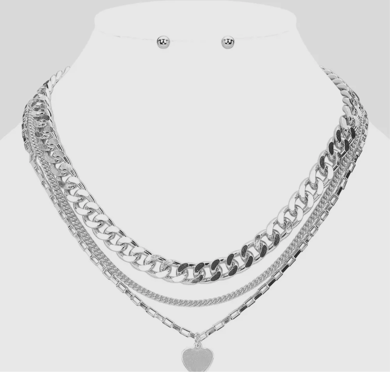3pc Tiffany Metal Heart Chunky Chain Layered Set