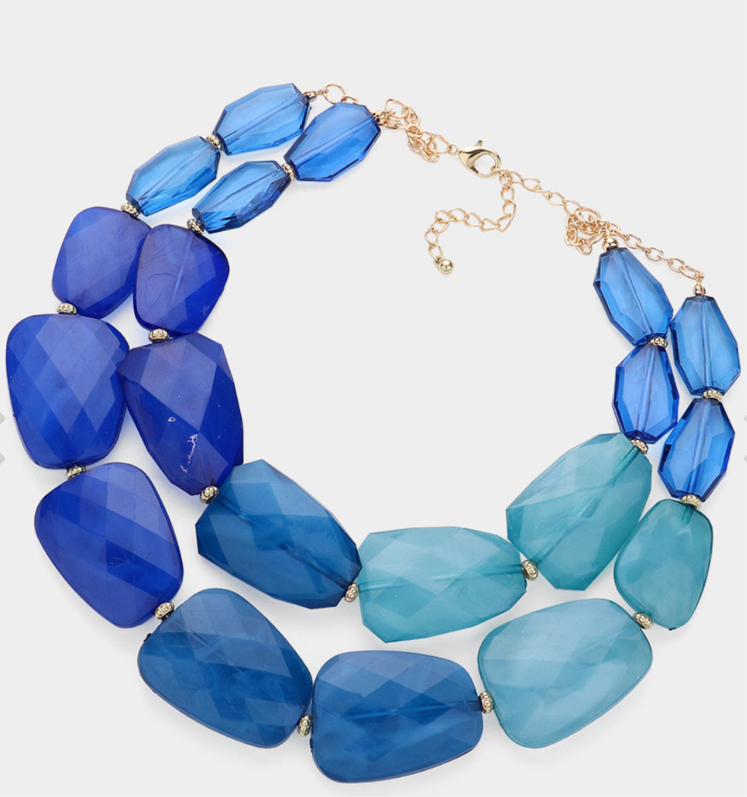 Blue_Tiered Resin Pebble Necklace