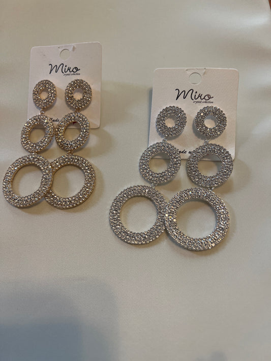 3 Circle Rhinestone Dangle Earrings