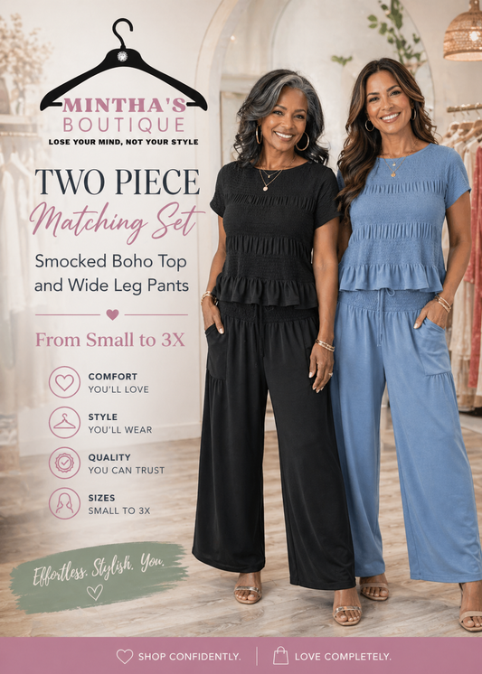 Simple Pleasure 2pc Smocked Pants Set