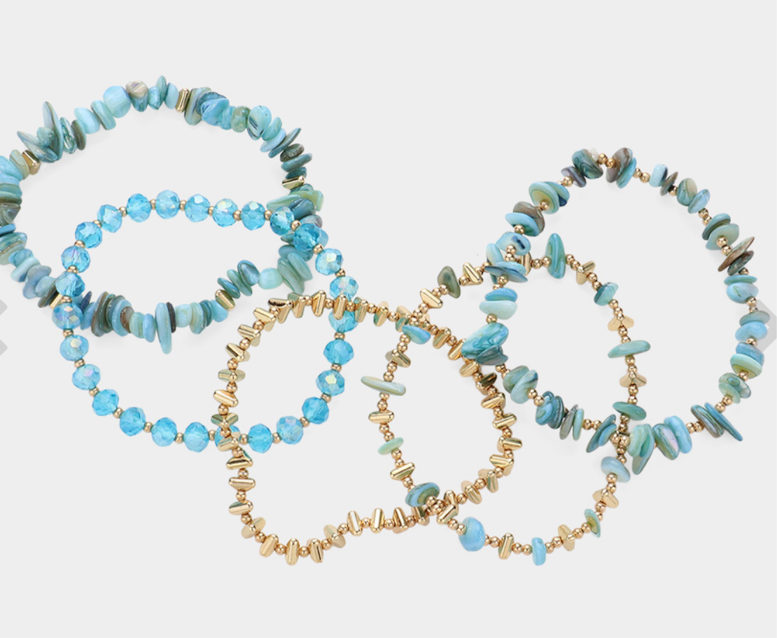 5PCS - Natural Stone Beaded Multi Layered Stretch Bracelets