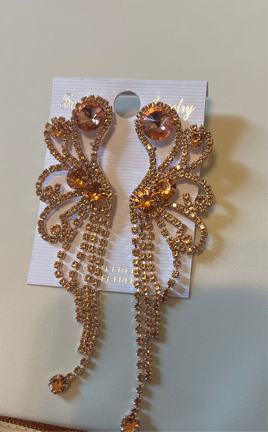 Rose Gold Tone Metal Rhinestone Earrings